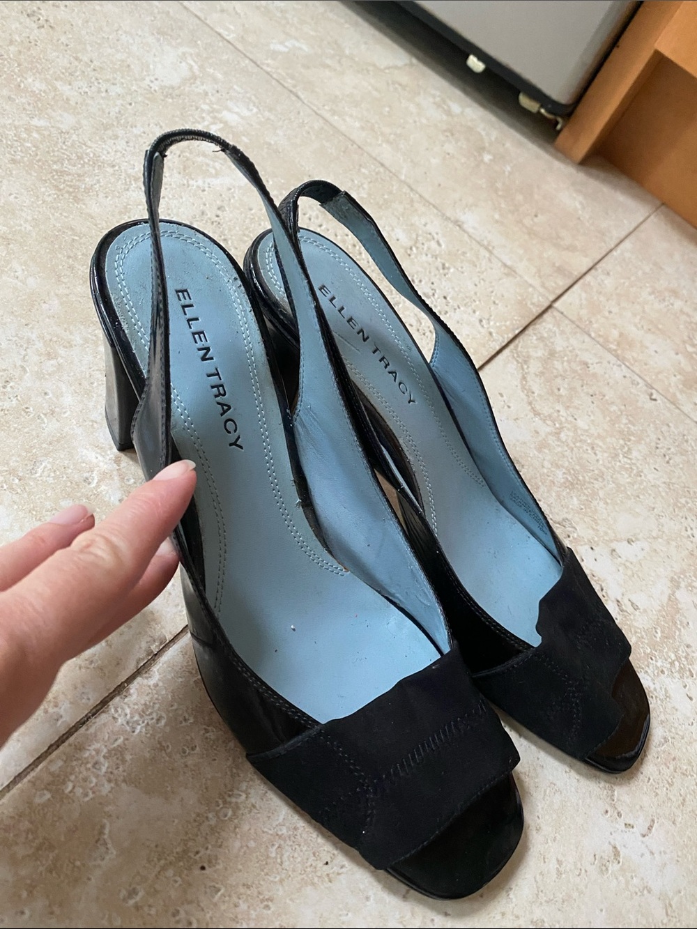 Ellen Tracy Black Peep-Toe Slingback Heels 10